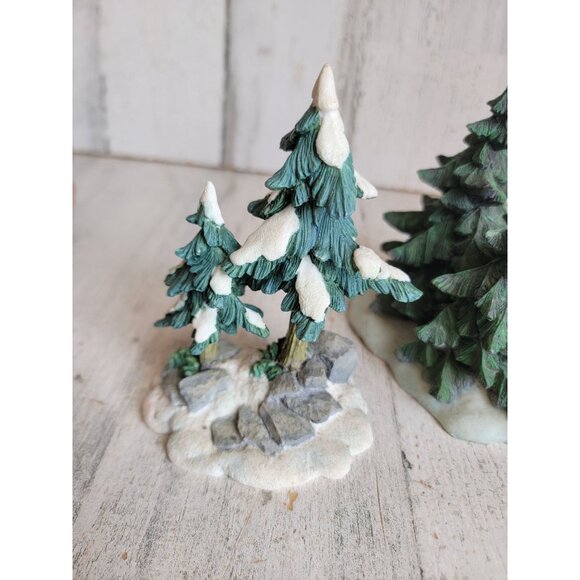 Ceramic village pine tree snow home decor figure set Xmas - Picture 5 of 10